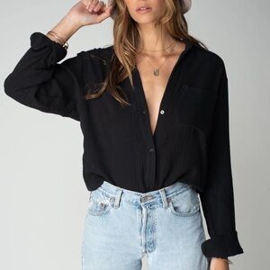 STILLWATER The Favorite Shirt Cotton Gauze Black Relaxed Fit Button Up